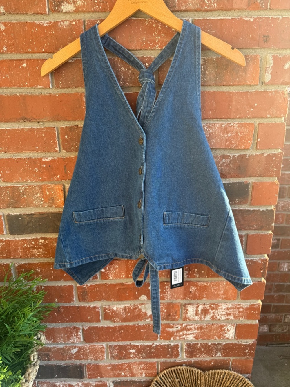 Lioness Blue Denim Vest with Back Tie